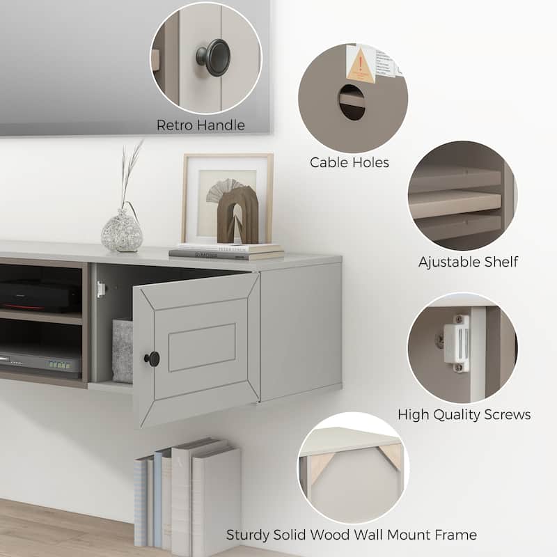 Wall Mounted TV Stand 60" Floating TV Stand, Entertainment Shelf Under